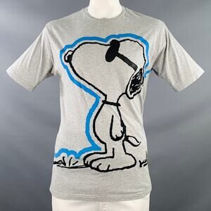 ICEBERG Size L Grey Blue Black Jersey Embroidered Snoopy Print T-shirt